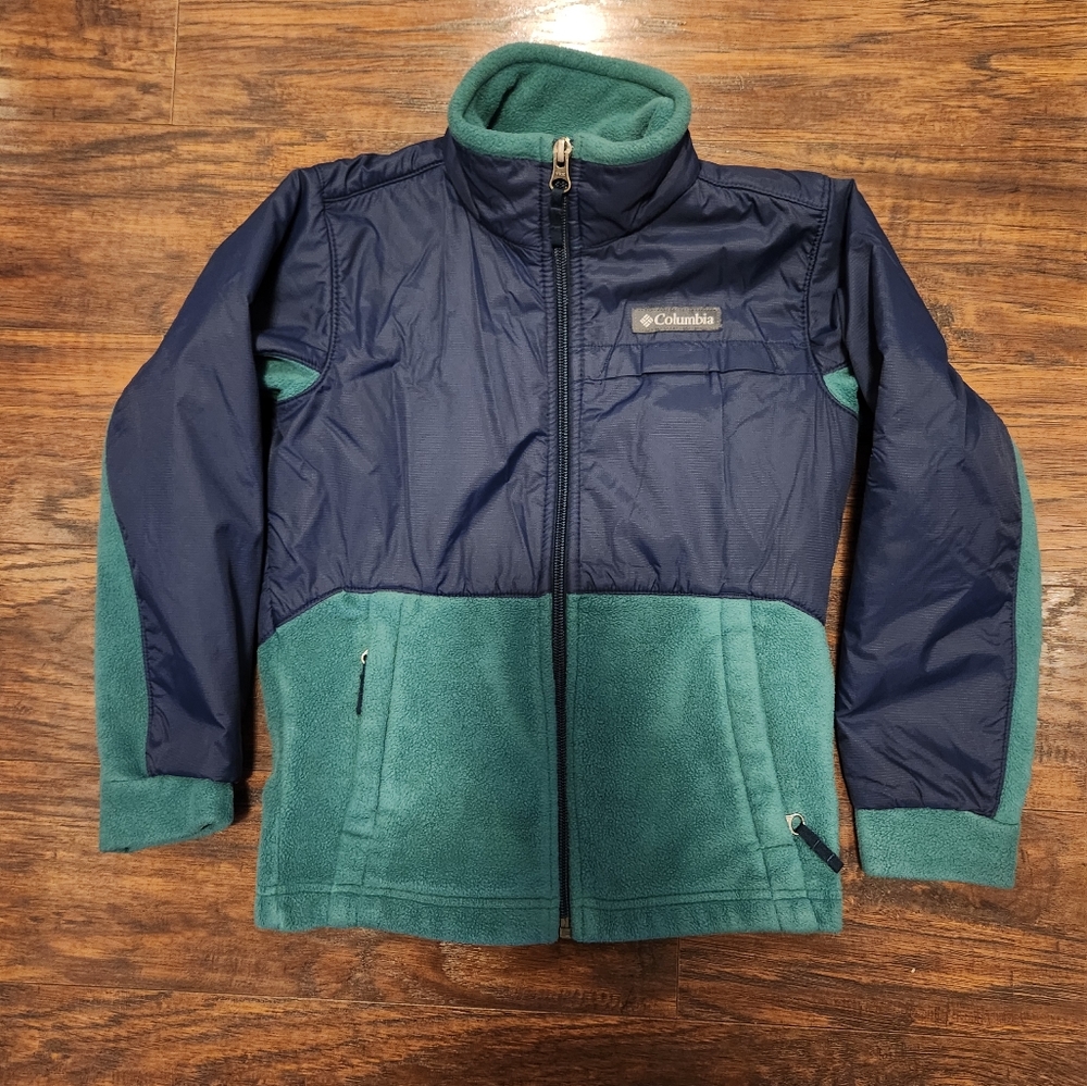 Columbia Boys Blue Green Overlay fleece Jacket size X-Small